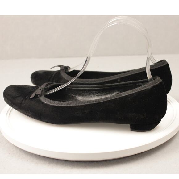 PRADA Women's 36.5 EU/6.5 US Velvet Ballet Flats Black Bow Italy Vero Cuoio - Picture 6 of 14